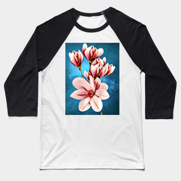Pink Magnolia Flowers Baseball T-Shirt by PhotoArts